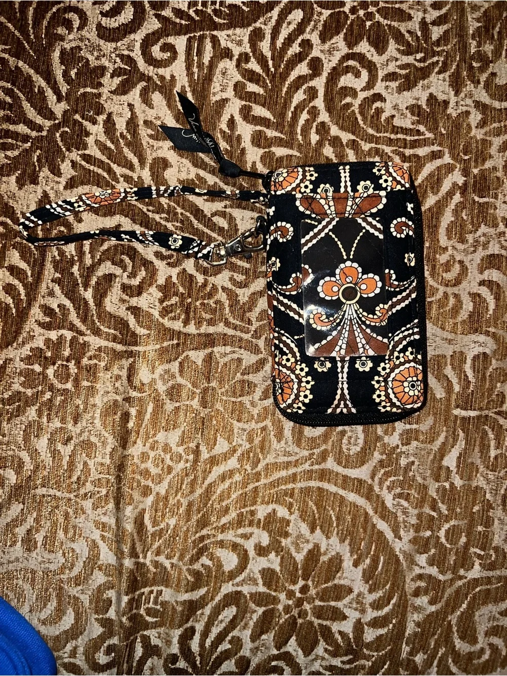 Vera Bradley Black, Brown & Cream Quilted Floral Wristlet